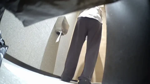 Peeing long boots beauty pussy hanging with a leucorrhea