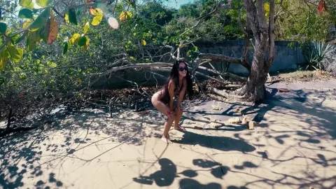 GirlsOutWest – Dark Brown Curvy Beach Girl with Pink Ribbon Play
