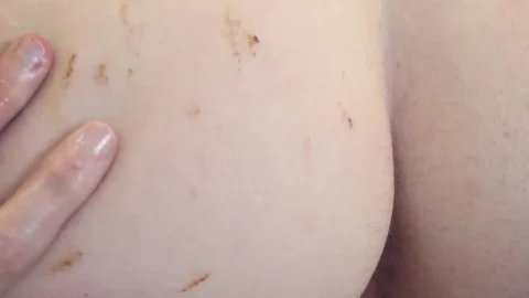 Three slim white girls covered in poop, one gets covered while lying d