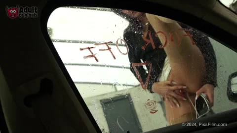 Pissy Payback – Black Brunette Flexes & Touches Through Car Window