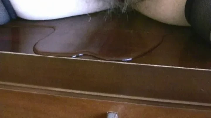 Pee Chair Desk – Mature Blonde in Stockings Pissing on Office Chair