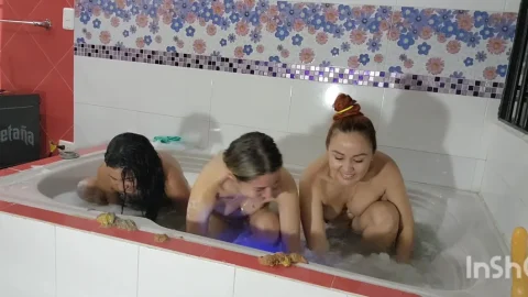 lauracolin – magic roulette: 3 women bathtub lesbian scene