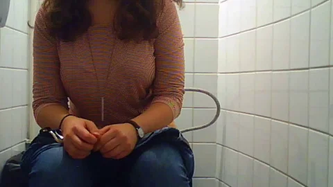 Student Restroom 53: Brunette Girl Jerking Off on the Toilet
